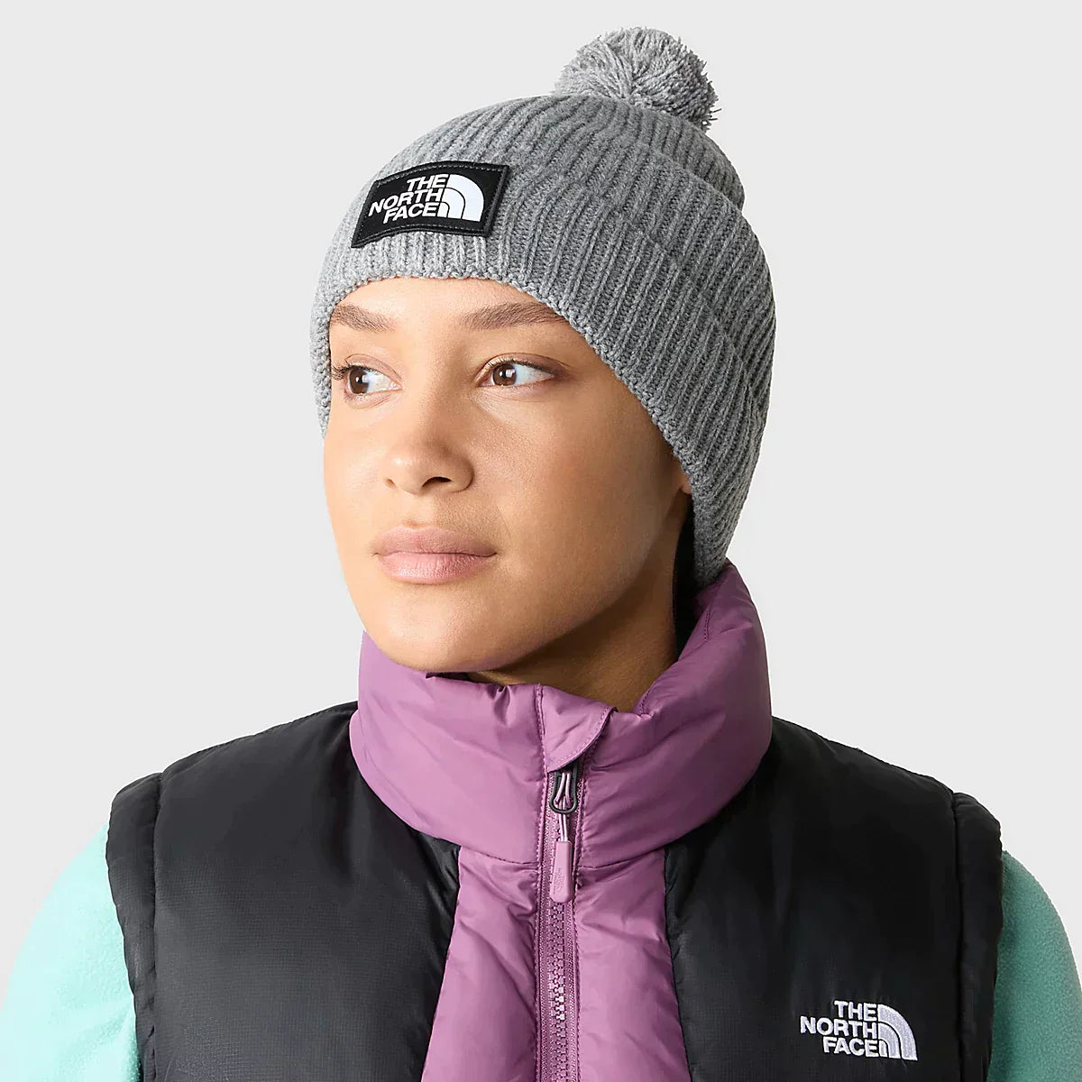 BONNET À LOGO BOX TNF ET POMPON TNF Medium Grey Heather